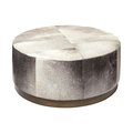 Homeroots 16 x 36 x 36 in. Gray Cowhide Round Ottoman with Metal Base 394249